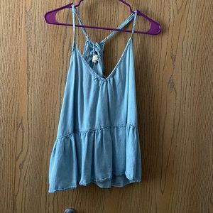 denim like look, back has a braided tie